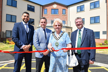 (L to R) New Care’s Kad Daffe and Chris McGoff with the Mayor of Rushcliffe Councillor Maureen Stockwood and Francis Purdue-Horan.